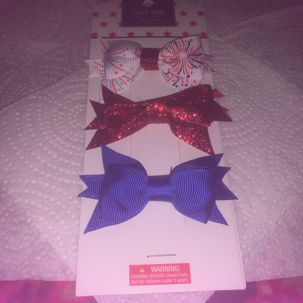 Festive Kids Bow Trio - Red, White, and Blue